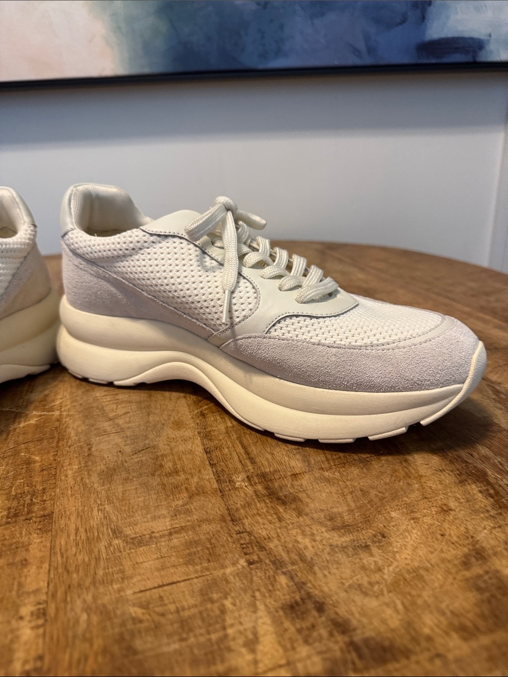 Tory Burch Cream and Light Gray Suede Mesh Platform Sneakers - Picture 5 of 6